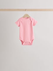 Pink pastels Short Sleeve Rib Baby 100% Cotton Bodysuits 5 Pack - Image 7 of 13
