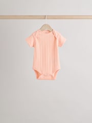 Pink pastels Short Sleeve Rib Baby 100% Cotton Bodysuits 5 Pack - Image 8 of 13