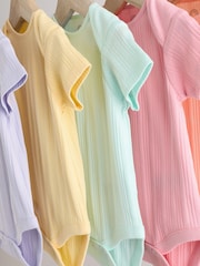 Pink pastels Short Sleeve Rib Baby 100% Cotton Bodysuits 5 Pack - Image 9 of 13