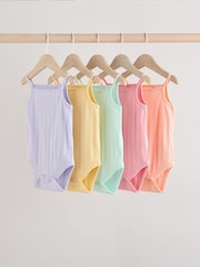 Pale pastels Ribbed Strappy Vest Baby 100% Cotton Bodysuits 5 Pack - Image 1 of 13