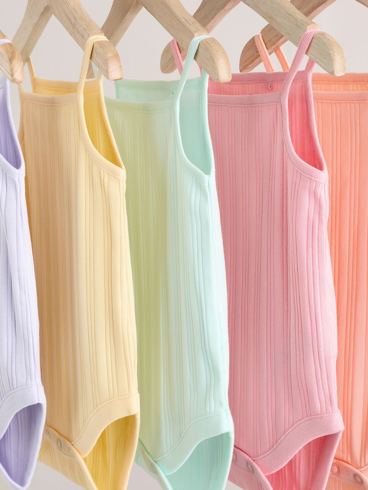 Pale pastels - Débardeur côtelé à bretelles Bébé 100% coton Body 5 Lot - Image 9 of 13