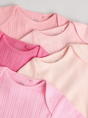Bright Pink Baby Short Sleeve Ribbed 100% Cotton Bodysuits 5 Pack - Image 10 of 13