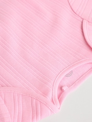 Bright Pink Baby Short Sleeve Ribbed 100% Cotton Bodysuits 5 Pack - Image 11 of 13