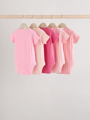 Bright Pink Baby Short Sleeve Ribbed 100% Cotton Bodysuits 5 Pack - Image 2 of 13