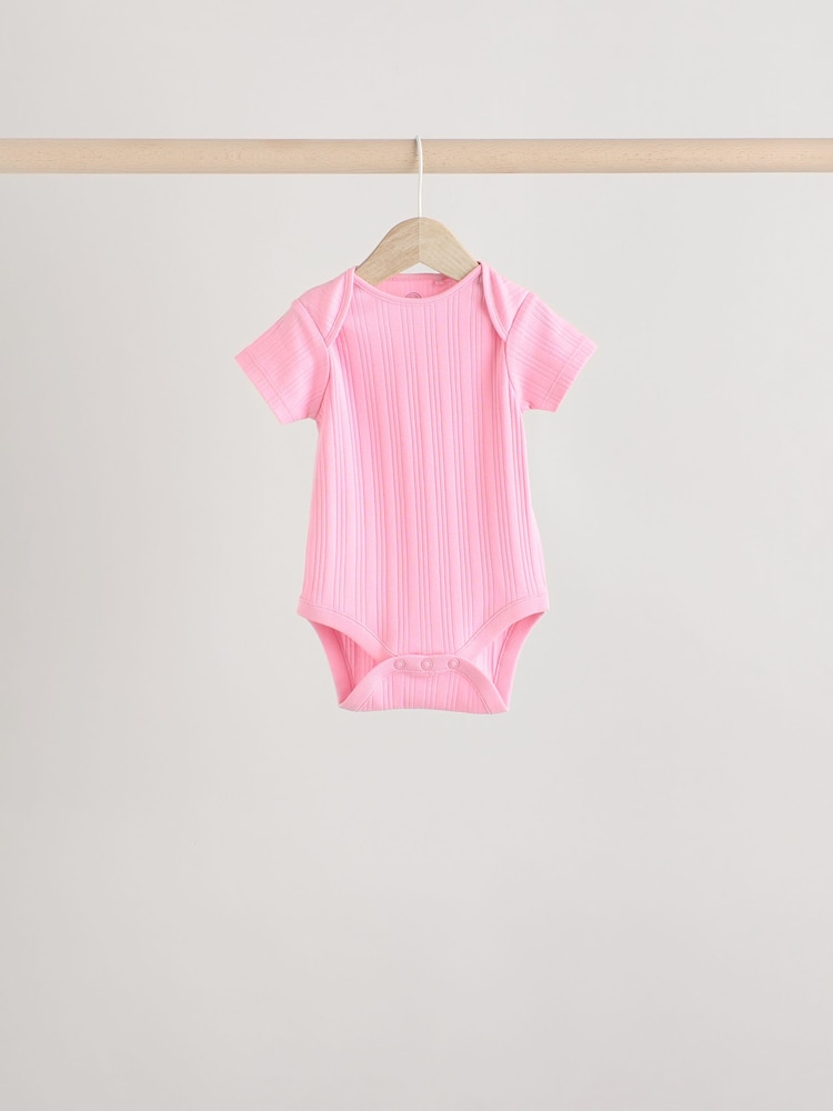 Rose vif - Lot de 5 bodys côtelés 100% coton  manches courtes bébé - Image 3 of 13