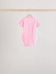 Bright Pink Baby Short Sleeve Ribbed 100% Cotton Bodysuits 5 Pack - Image 4 of 13