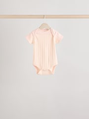 Bright Pink Baby Short Sleeve Ribbed 100% Cotton Bodysuits 5 Pack - Image 5 of 13