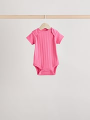 Bright Pink Baby Short Sleeve Ribbed 100% Cotton Bodysuits 5 Pack - Image 6 of 13