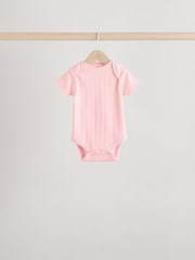 Bright Pink Baby Short Sleeve Ribbed 100% Cotton Bodysuits 5 Pack - Image 7 of 13