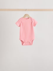 Bright Pink Baby Short Sleeve Ribbed 100% Cotton Bodysuits 5 Pack - Image 8 of 13