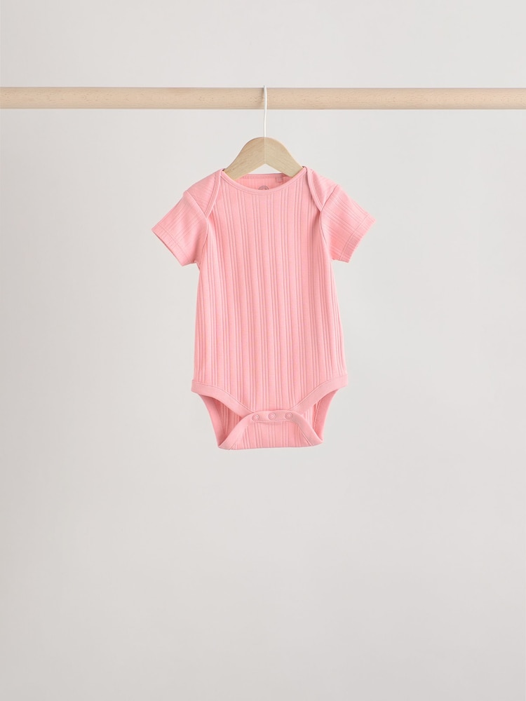 Rose vif - Lot de 5 bodys côtelés 100% coton  manches courtes bébé - Image 8 of 13