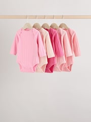 Rose - Lot de 5 bodys côtelés 100% coton à manches longues bébé - Image 1 de 13