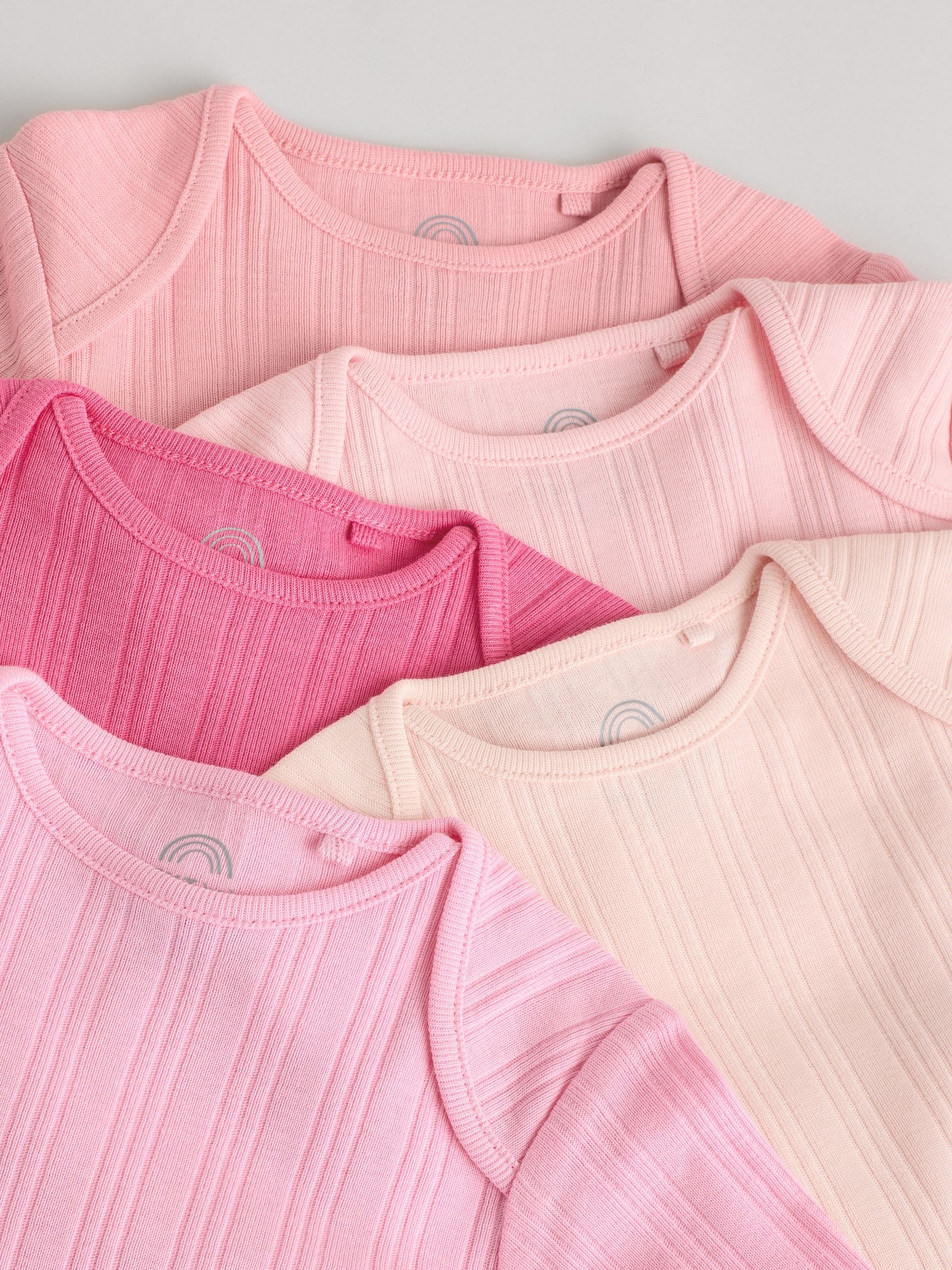 Buy Pink Baby Long Sleeve 100% Cotton Ribbed Bodysuits 5
