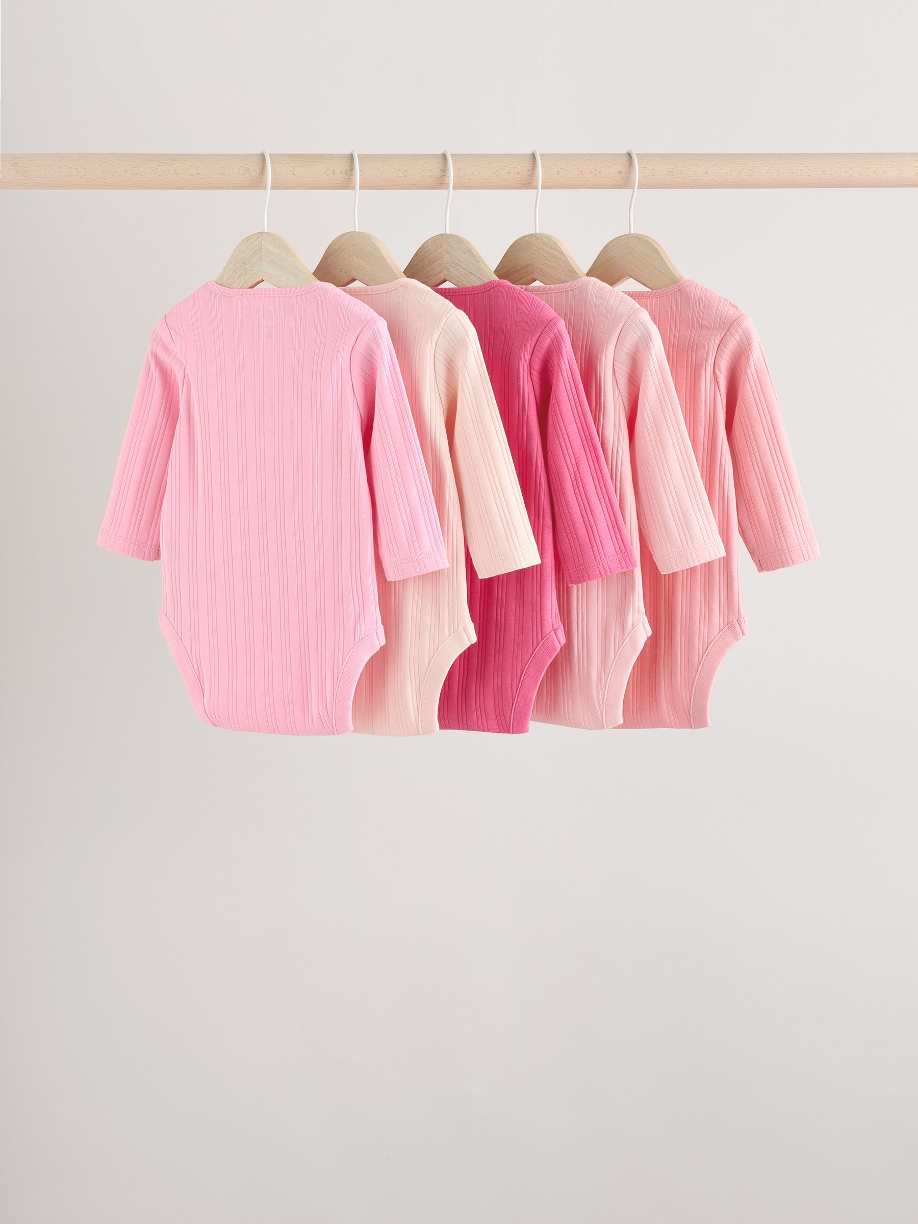 Buy Pink Baby Long Sleeve 100% Cotton Ribbed Bodysuits 5