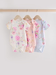 Rózsaszínű Virágos Nyomtatási - Babáknak Rövid ujjú  100% Cotton Body 3 Csomag - 12/ 1 kép
