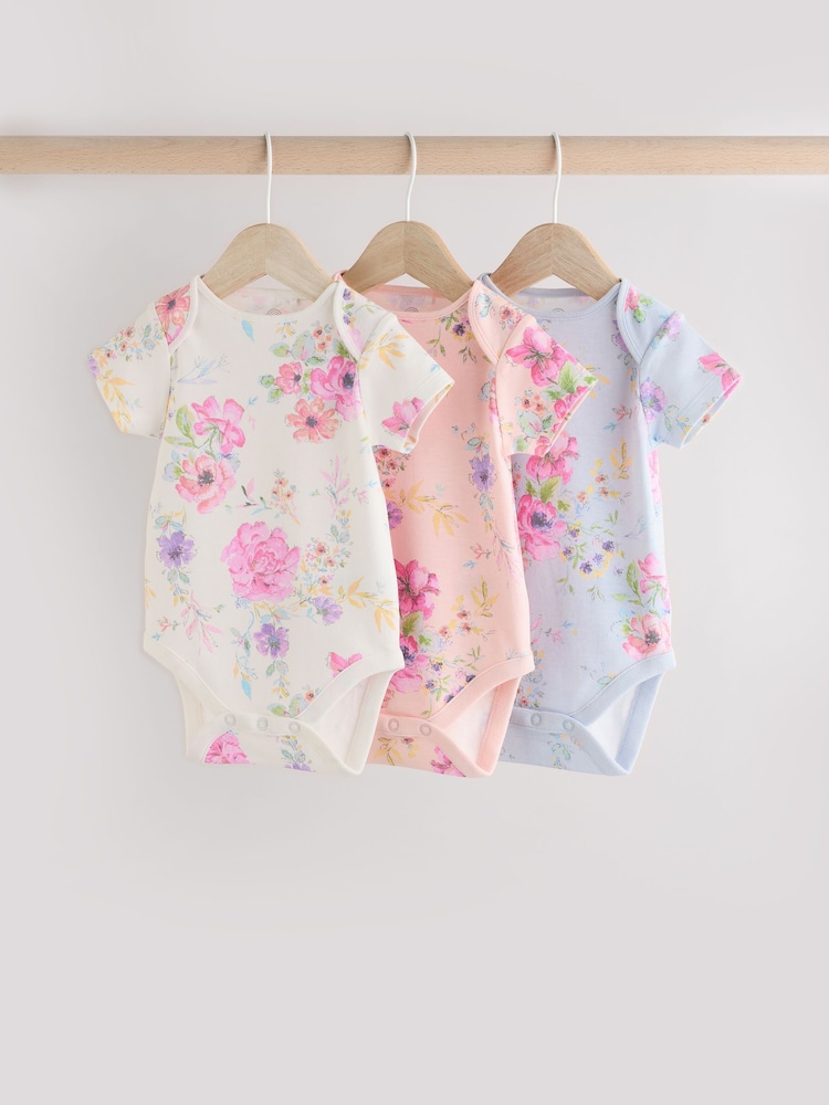 Rózsaszínű Virágos Nyomtatási - Babáknak Rövid ujjú  100% Cotton Body 3 Csomag - 12/ 1 kép