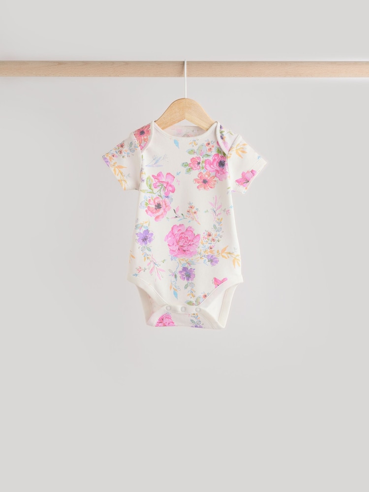 Rózsaszínű Virágos Nyomtatási - Babáknak Rövid ujjú  100% Cotton Body 3 Csomag - 12/ 2 kép