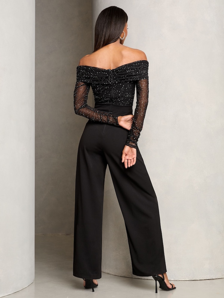 Lipsy Bardot Jumpsuit aus glitzerndem Netzstoff - Bild 4 von 4 Lipsy Bardot Jumpsuit aus glitzerndem Netzstoff - Bild 4 von 4