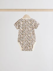 Brown Animal Short Sleeve 100% Cotton Baby Bodysuits 3 Pack - Image 4 of 9