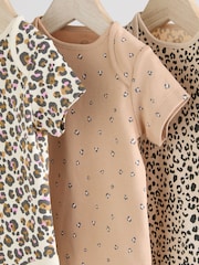 Brown Animal Short Sleeve 100% Cotton Baby Bodysuits 3 Pack - Image 7 of 9