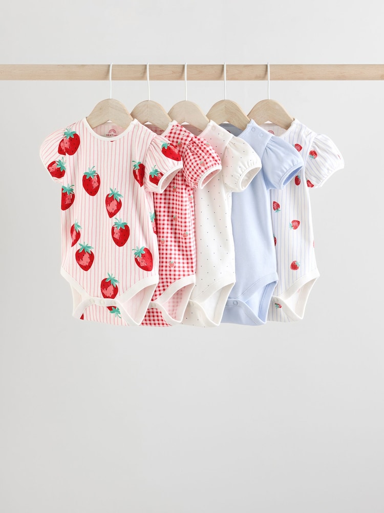 Rot/Erdbeermotiv - Kurzarm-Bodys für Babys aus 100 % Baumwolle im 5er-Pack - Bild 1 von 13 Rot/Erdbeermotiv - Kurzarm-Bodys für Babys aus 100 % Baumwolle im 5er-Pack - Bild 1 von 13