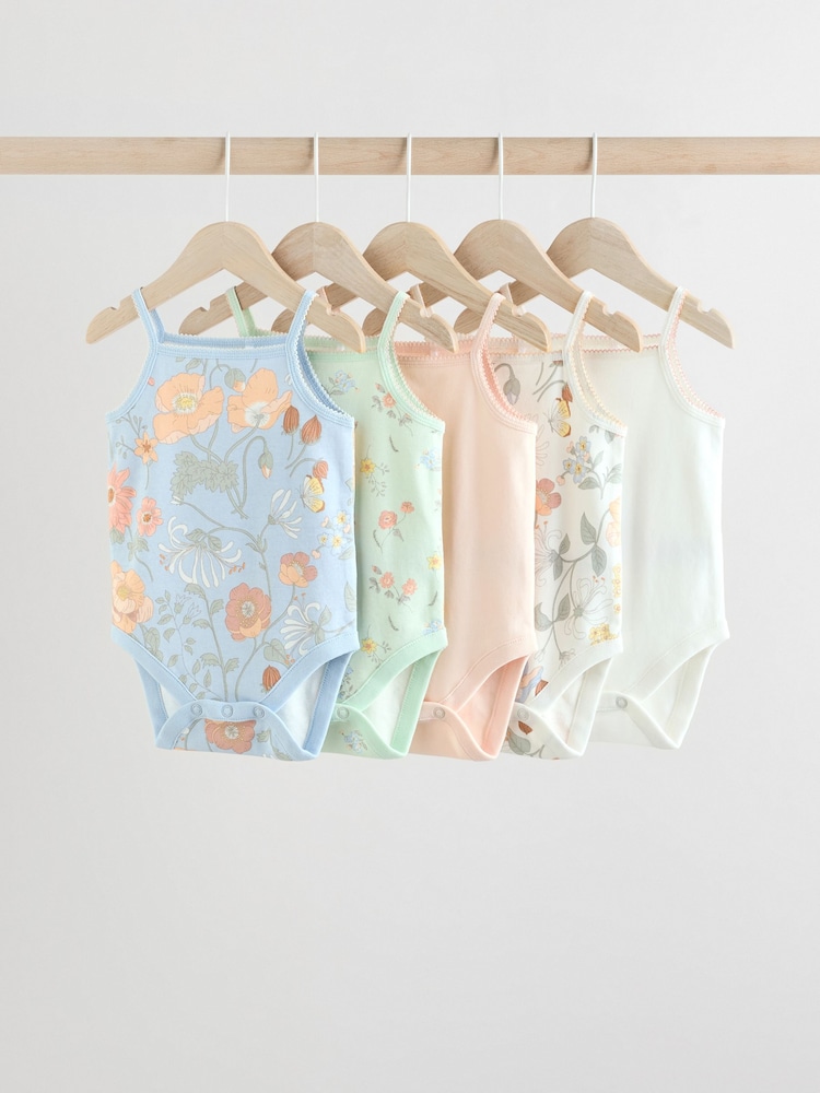 Blau mit floralem Muster - Baby Ärmellose Bodys im 5er-Pack - Bild 1 von 13 Blau mit floralem Muster - Baby Ärmellose Bodys im 5er-Pack - Bild 1 von 13