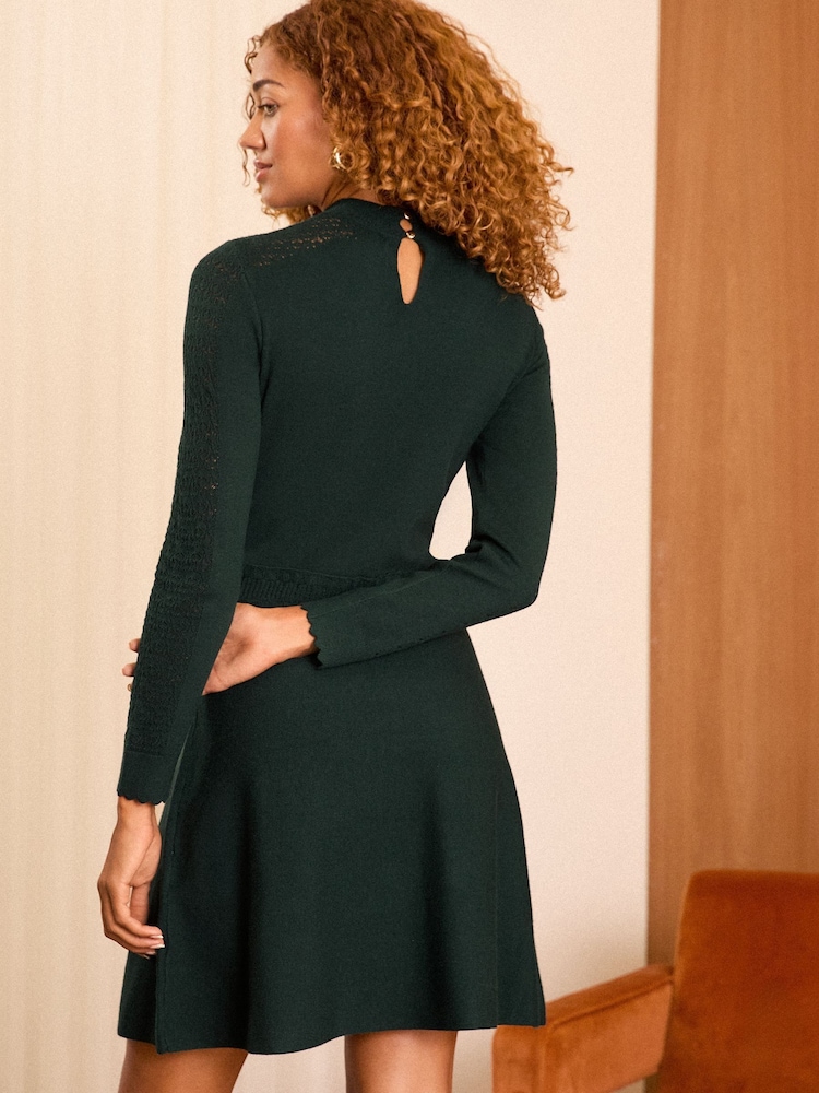 Love & Roses Green Pointelle Scallop Knitted Dress - Image 4 of 4