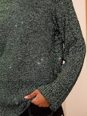 Love & Roses Christmas Green Tinsel Cosy Crew Neck Longline Jumper - Image 2 of 4