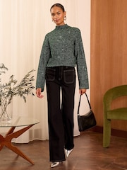 Love & Roses Christmas Green Tinsel Cosy Crew Neck Longline Jumper - Image 3 of 4
