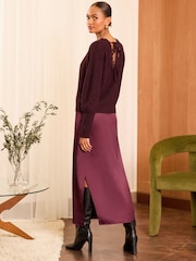 Love & Roses Red 2in1 Knitted Satin Midi Dress - Image 3 of 4
