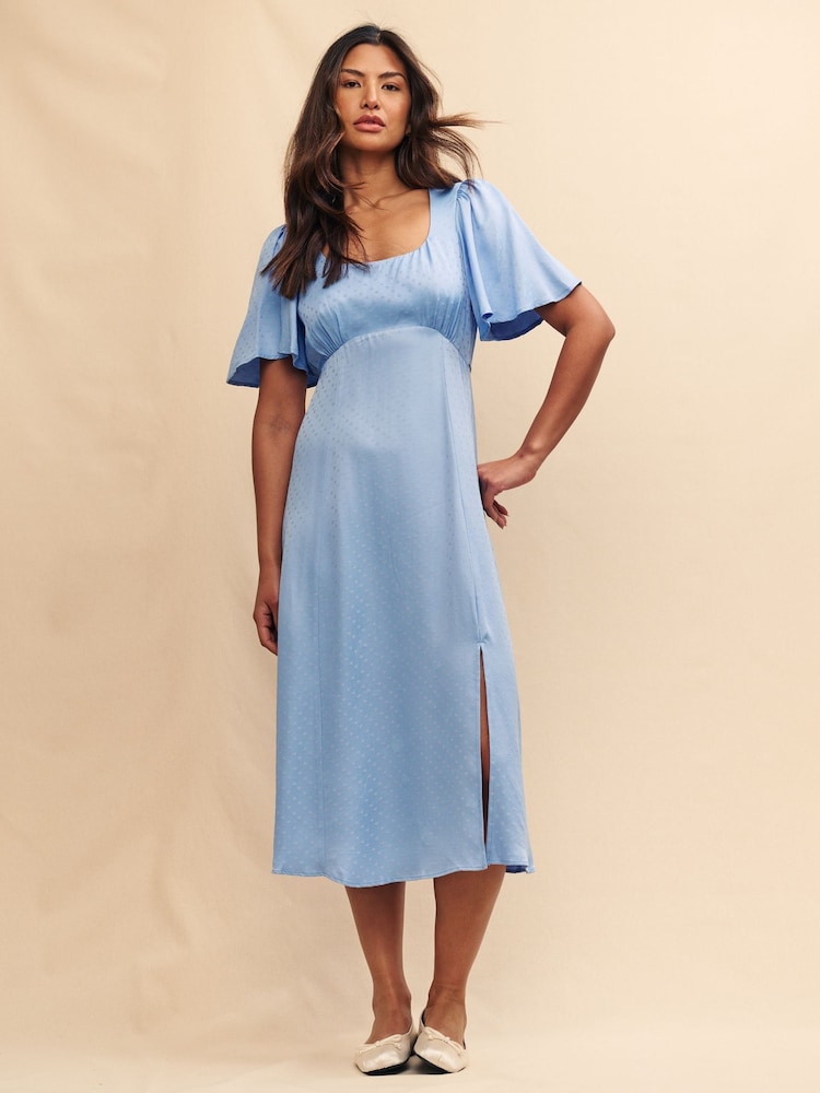 Nobody's Child Blue Dee Dee Midi Dress With Heart Satin Jacquard - Image 1 of 5 Nobody's Child Blue Dee Dee Midi Dress With Heart Satin Jacquard - Image 1 of 5