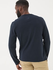 FatFace Navy Textured Henley 100% Cotton T-Shirt - Image 2 of 6