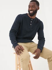 FatFace Navy Textured Henley 100% Cotton T-Shirt - Image 3 of 6