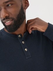 FatFace Navy Textured Henley 100% Cotton T-Shirt - Image 4 of 6