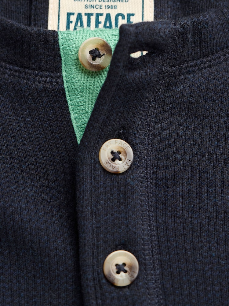 FatFace Navy Textured Henley 100% Cotton T-Shirt - Image 6 of 6