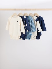 Blue Long Sleeve Baby Bodysuits 5 Pack - Image 1 of 12