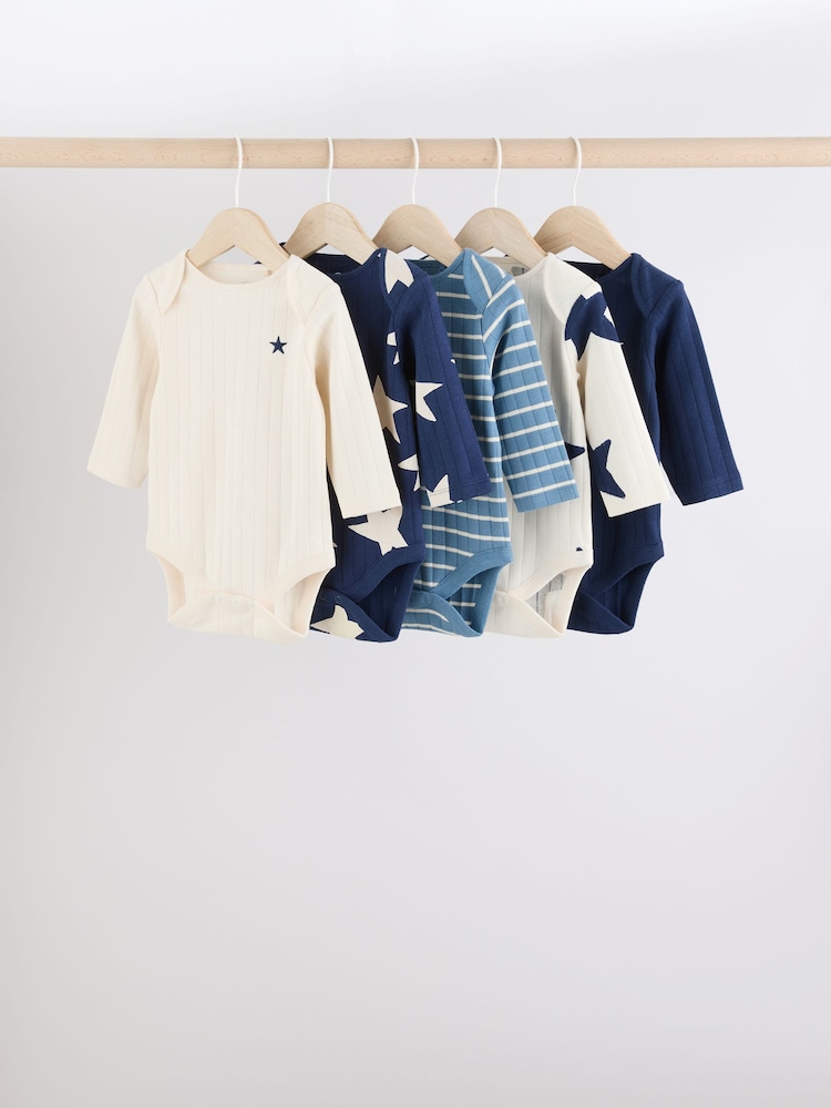 Blue Long Sleeve Baby Bodysuits 5 Pack - Image 1 of 12