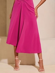 Lipsy Pink Ruched Front Keyhole Cut Out Asymmetrical Midi Dress - Image 3 of 4