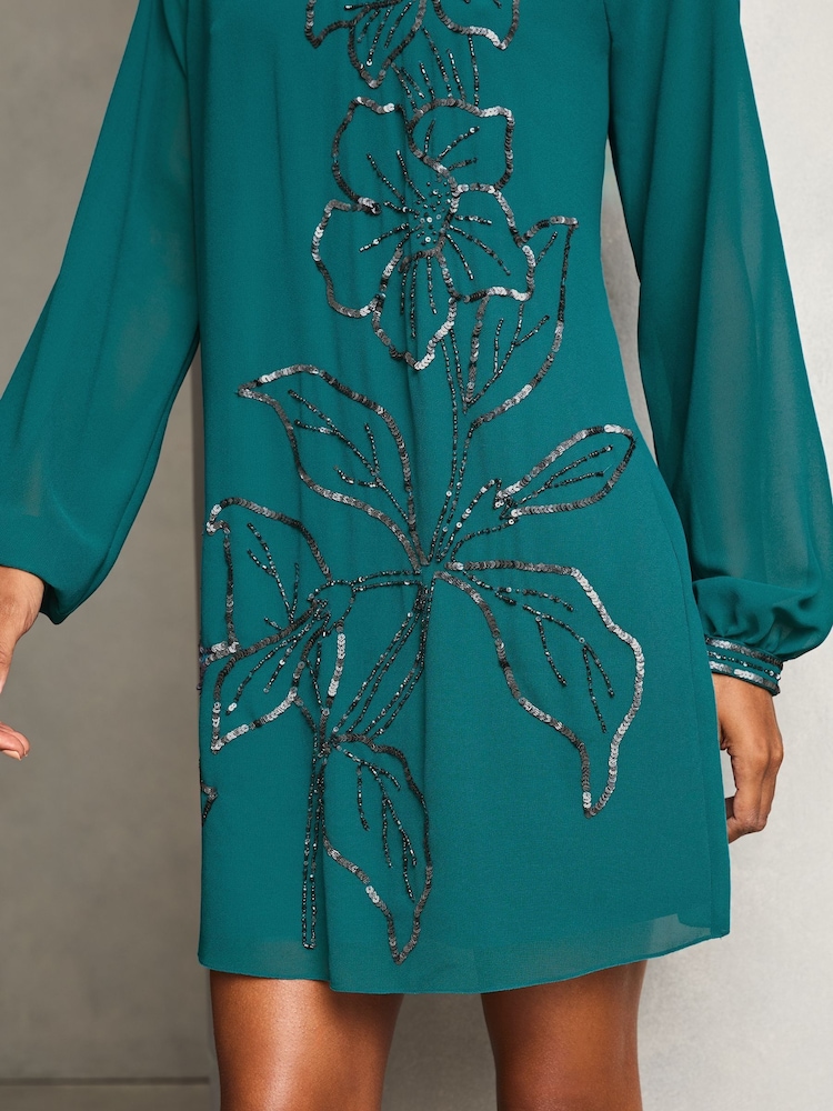 Lipsy, langärmeliges Mini-Etuikleid mit handverziertem Muster - Bild 2 von 4 Lipsy, langärmeliges Mini-Etuikleid mit handverziertem Muster - Bild 2 von 4