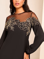 Lipsy Black Long Sleeve Hand Embellished Artwork Mini Shift Dress - Image 2 of 4