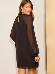 Lipsy Black Long Sleeve Hand Embellished Artwork Mini Shift Dress - Image 4 of 4