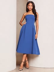 Lipsy Blue Premium Strapless Bandeau Skater Midi Dress - Image 1 of 4