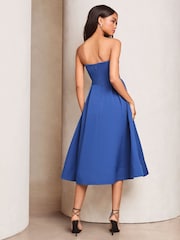 Lipsy Blue Premium Strapless Bandeau Skater Midi Dress - Image 2 of 4