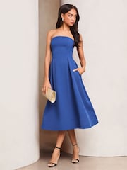 Lipsy Blue Premium Strapless Bandeau Skater Midi Dress - Image 3 of 4