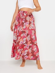 Yours Curve Pink Floral Print Tiered Beach Skirt - Image 1 of 5