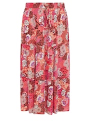 Yours Curve Pink Floral Print Tiered Beach Skirt - Image 5 of 5