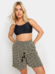 Yours Curve Black Geometric Print Tassel Shorts - Image 1 of 5