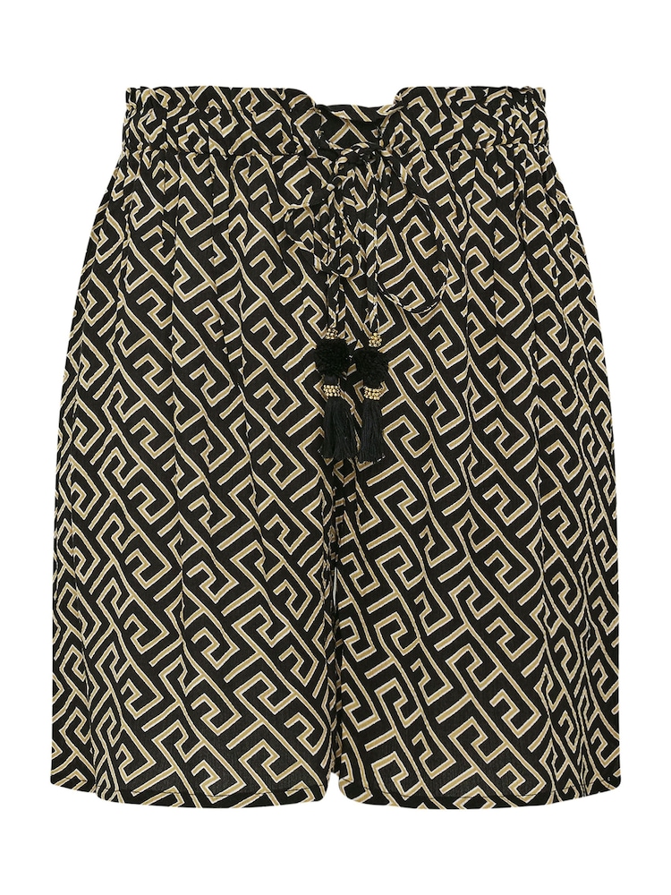 Yours Curve Black Geometric Print Tassel Shorts - Image 5 of 5