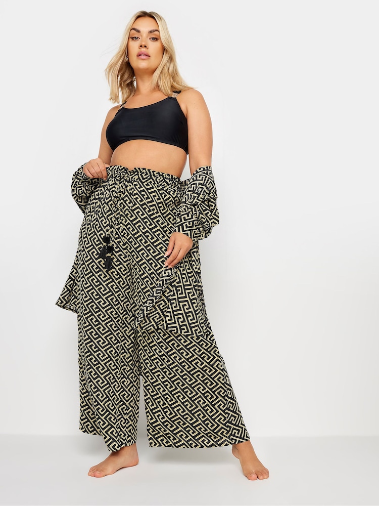 Yours Curve Black Geometric Print Tassel Trousers - Image 2 of 5