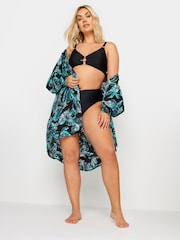 Yours Curve Black Tropical Print Crinkle Beach Shirt - Image 2 of 5
